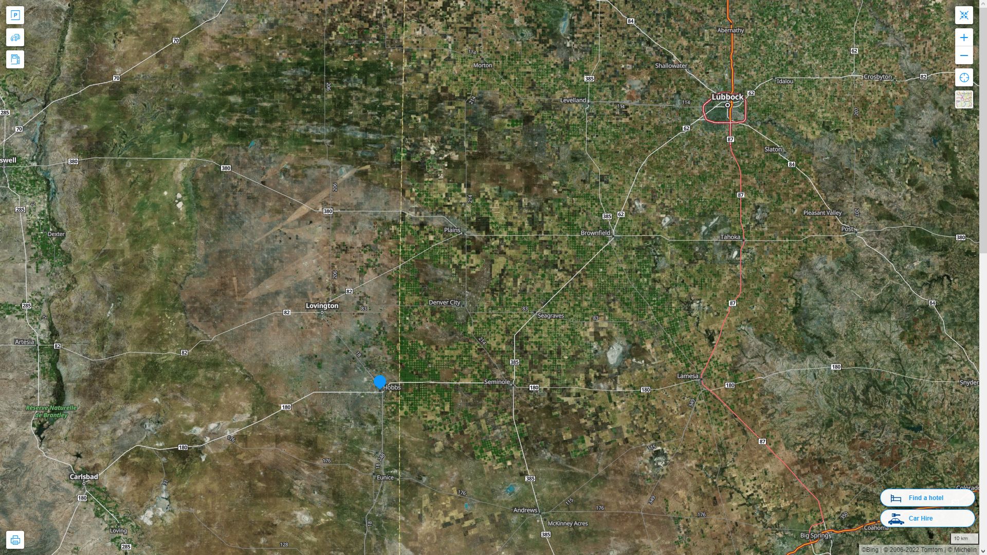 Hobbs New Mexico Highway and Road Map with Satellite View